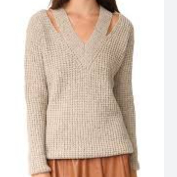 Rebecca Minkoff Waffle Knit V-Neck Draco Sweater Beige Size XXS Lambs Wool - Picture 1 of 10